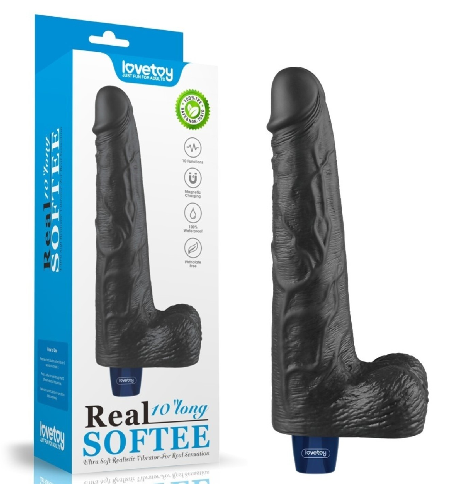 Lovetoy Real Softee crni – realistični vibrator sa testisima, 25,3cm LV330223
